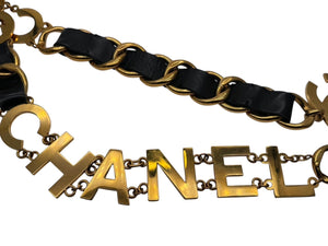 CHANEL シャネル ヴィンテージ COCO CHANELモチーフ ココマーク チェーンベルト レザー GP ゴールド 美品 中古 4b001990