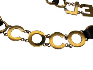 CHANEL シャネル ヴィンテージ COCO CHANELモチーフ ココマーク チェーンベルト レザー GP ゴールド 美品 中古 4b001990