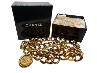 CHANEL シャネル ヴィンテージ コインモチーフ チェーンベルト ココマーク メダルチェーン 小物 GP ゴールド 美品 中古 4b001992