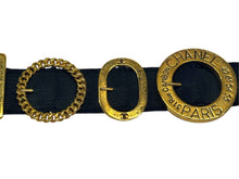 Load image into Gallery viewer, CHANEL シャネル ココマーク ベルト バックル エングレービング ベルト CHANEL PARIS Rue Cambon ゴールド ブラック 美品 中古 4b001994