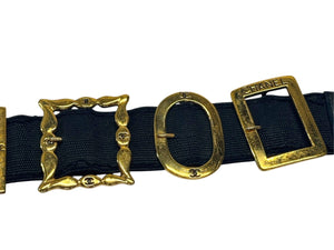 CHANEL シャネル ココマーク ベルト バックル エングレービング ベルト CHANEL PARIS Rue Cambon ゴールド ブラック 美品 中古 4b001994