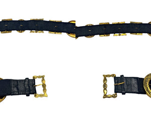CHANEL シャネル ココマーク ベルト バックル エングレービング ベルト CHANEL PARIS Rue Cambon ゴールド ブラック 美品 中古 4b001994