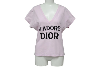 極美品 CHRISTIAN DIOR クリスチャンディオール J'ADORE Vネック 半袖Tシャツ ロゴ 3H16155400 コットン ピンク サイズ40 中古 4b001999