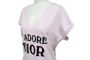 極美品 CHRISTIAN DIOR クリスチャンディオール J'ADORE Vネック 半袖Tシャツ ロゴ 3H16155400 コットン ピンク サイズ40 中古 4b001999