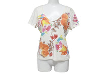 Load image into Gallery viewer, CHRISTIAN DIOR クリスチャンディオール フローラルプリント Vネック 半袖Tシャツ 6P16155471 アイボリー マルチカラー サイズ40 美品 中古 4b002000