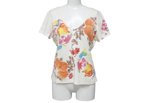 CHRISTIAN DIOR クリスチャンディオール フローラルプリント Vネック 半袖Tシャツ 6P16155471 アイボリー マルチカラー サイズ40 美品 中古 4b002000