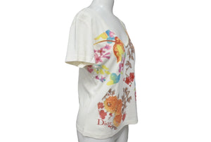 CHRISTIAN DIOR クリスチャンディオール フローラルプリント Vネック 半袖Tシャツ 6P16155471 アイボリー マルチカラー サイズ40 美品 中古 4b002000