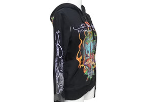 EdHardy エドハーディー ジップアップフーディ― サイズxs コットン刺繍 ブラック マルチカラー 美品 中古 4b002003 