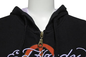 EdHardy エドハーディー ジップアップフーディ― サイズxs コットン刺繍 ブラック マルチカラー 美品 中古 4b002003 