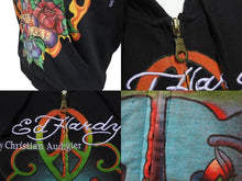 画像をギャラリービューアに読み込む, EdHardy エドハーディー ジップアップフーディ― サイズxs コットン刺繍 ブラック マルチカラー 美品 中古 4b002003 