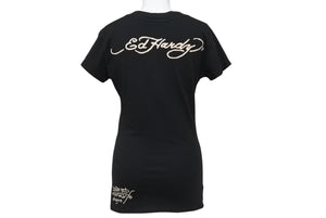 Ed Hardy エドハーディ LOVE KILLS SLOWLY 半袖Tシャツ サイズXS コットン ラインストーン ブラック 美品 中古 4b002005