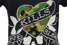 Load image into Gallery viewer, Ed Hardy エドハーディ LOVE KILLS SLOWLY 半袖Tシャツ サイズXS コットン ラインストーン ブラック 美品 中古 4b002005