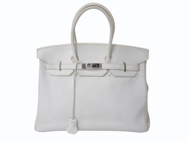 極美品 HERMES エルメス BIRKIN バーキン35 ホワイト シルバー金具 トリヨンクレマンス ハンドバッグ □K刻印 中古 4b002042