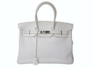 極美品 HERMES エルメス BIRKIN バーキン35 ホワイト シルバー金具 トリヨンクレマンス ハンドバッグ □K刻印 中古 4b002042
