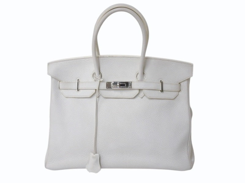 極美品 HERMES エルメス BIRKIN バーキン35 ホワイト シルバー金具 トリヨンクレマンス ハンドバッグ □K刻印 中古 4b002042