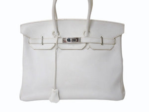 極美品 HERMES エルメス BIRKIN バーキン35 ホワイト シルバー金具 トリヨンクレマンス ハンドバッグ □K刻印 中古 4b002042