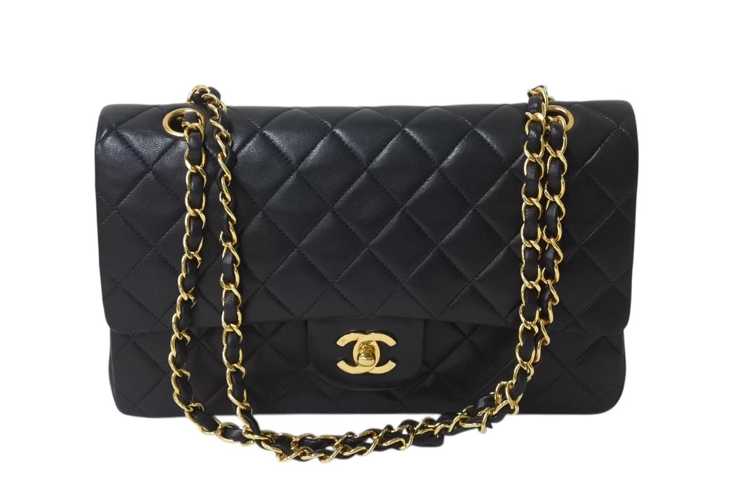 極美品 CHANEL シャネル マトラッセ25 Wフラップ Wチェーンショルダーバッグ 2番台 ラムスキン ココマーク ブラック ゴールド金具 中古 4b002043