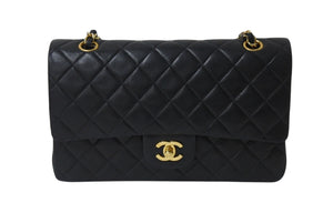 極美品 CHANEL シャネル マトラッセ25 Wフラップ Wチェーンショルダーバッグ 2番台 ラムスキン ココマーク ブラック ゴールド金具 中古 4b002043