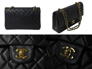 極美品 CHANEL シャネル マトラッセ25 Wフラップ Wチェーンショルダーバッグ 2番台 ラムスキン ココマーク ブラック ゴールド金具 中古 4b002043