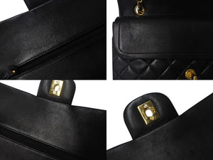 極美品 CHANEL シャネル マトラッセ25 Wフラップ Wチェーンショルダーバッグ 2番台 ラムスキン ココマーク ブラック ゴールド金具 中古 4b002043