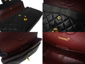極美品 CHANEL シャネル マトラッセ25 Wフラップ Wチェーンショルダーバッグ 2番台 ラムスキン ココマーク ブラック ゴールド金具 中古 4b002043