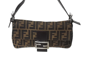 FENDI フェンディ マンマバケット ワンショルダーバッグ 26424 ズッカ柄 ブラウン キャンバス レザー シルバー金具 美品 中古 4b002044