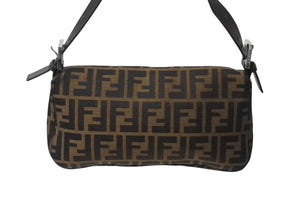 FENDI フェンディ マンマバケット ワンショルダーバッグ 26424 ズッカ柄 ブラウン キャンバス レザー シルバー金具 美品 中古 4b002044