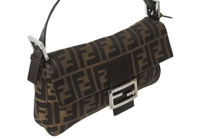 FENDI フェンディ マンマバケット ワンショルダーバッグ 26424 ズッカ柄 ブラウン キャンバス レザー シルバー金具 美品 中古 4b002044