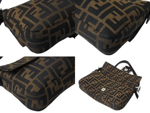 FENDI フェンディ マンマバケット ワンショルダーバッグ 26424 ズッカ柄 ブラウン キャンバス レザー シルバー金具 美品 中古 4b002044