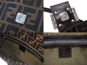 FENDI フェンディ マンマバケット ワンショルダーバッグ 26424 ズッカ柄 ブラウン キャンバス レザー シルバー金具 美品 中古 4b002044
