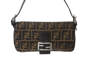 FENDI フェンディ マンマバケット ワンショルダーバッグ 26424 ズッカ柄 ブラウン キャンバス レザー シルバー金具 美品 中古 4b002045