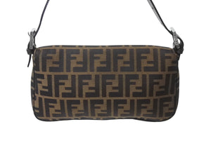 FENDI フェンディ マンマバケット ワンショルダーバッグ 26424 ズッカ柄 ブラウン キャンバス レザー シルバー金具 美品 中古 4b002045