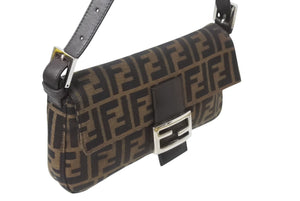 FENDI フェンディ マンマバケット ワンショルダーバッグ 26424 ズッカ柄 ブラウン キャンバス レザー シルバー金具 美品 中古 4b002045