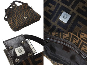 FENDI フェンディ マンマバケット ワンショルダーバッグ 26424 ズッカ柄 ブラウン キャンバス レザー シルバー金具 美品 中古 4b002045