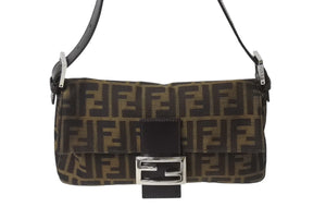 FENDI フェンディ マンマバケット ワンショルダーバッグ 26424 ズッカ柄 ブラウン キャンバス レザー シルバー金具 美品 中古 4b002046