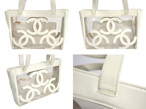 CHANEL シャネル トートバッグ ハンドバッグ 9番台 ココマーク ビニール パテントレザー アイボリー クリア ゴールド金具 美品 中古 4b002049