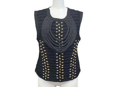 BALMAIN x H&M バルマン Rope Embellishment Top Braided Blouse 101255 ブラウス サイズ 36 6 Black Gold 美品 中古 4b002051