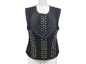 BALMAIN x H&amp;M バルマン ロープエンベリッシュメントトップ 編み込みブラウス 101255 ブラウス サイズ 36 6 ブラック ゴールド 美品 中古 4b002051 