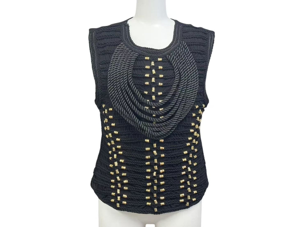 BALMAIN x H&M バルマン ロープエンベリッシュメントトップ 編み込みブラウス 101255 ブラウス サイズ 36 6 ブラック ゴールド 美品 中古 4b002051 