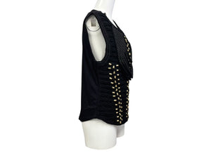 BALMAIN x H&amp;M バルマン ロープエンベリッシュメントトップ 編み込みブラウス 101255 ブラウス サイズ 36 6 ブラック ゴールド 美品 中古 4b002051 