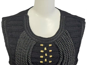 BALMAIN x H&amp;M バルマン ロープエンベリッシュメントトップ 編み込みブラウス 101255 ブラウス サイズ 36 6 ブラック ゴールド 美品 中古 4b002051 