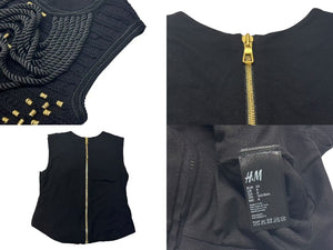 BALMAIN x H&amp;M バルマン ロープエンベリッシュメントトップ 編み込みブラウス 101255 ブラウス サイズ 36 6 ブラック ゴールド 美品 中古 4b002051 