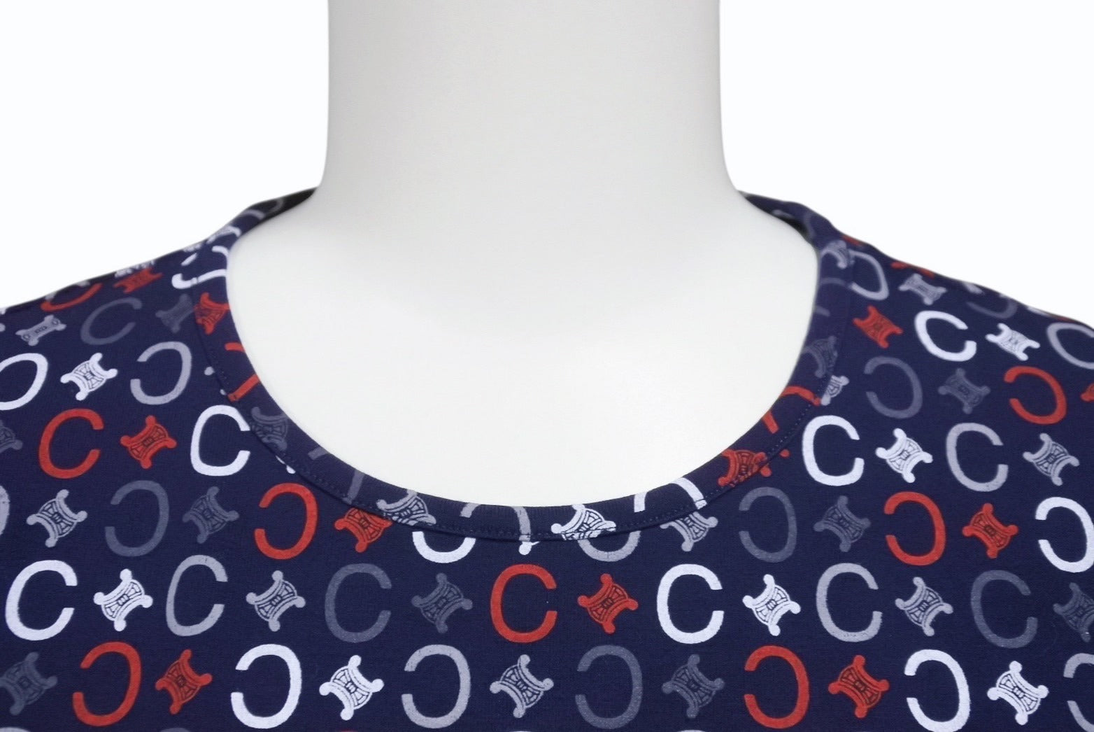 CELINE - 極美品 CELINE セリーヌ 半袖Tシャツ チビT マカダム柄 コットン スパンデックス ネイビー ホワイト レッド サイズS 中古 4b002059 極美品 CELINE セリーヌ 半袖Tシャツ チビT マカダム柄 コットン
