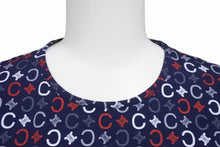 Load image into Gallery viewer, 極美品 CELINE セリーヌ 半袖Tシャツ チビT マカダム柄 コットン スパンデックス ネイビー ホワイト レッド サイズS 中古 4b002059