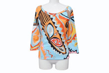 画像をギャラリービューアに読み込む, Emilio Pucci エミリオ プッチ マルチカラー 七分丈 Tシャツ 長袖 ワイドネック サイズ 36 中古 4b002060 