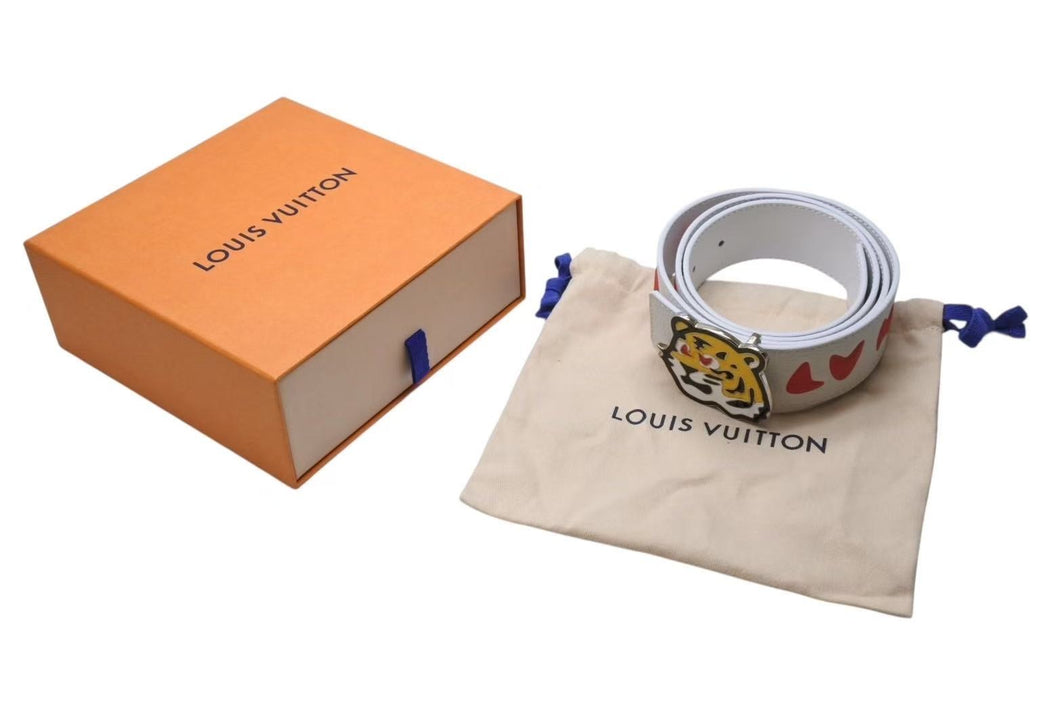 新品未使用 LOUIS VUITTON ルイヴィトン ベルト × NIGO ベルト タイガー M0486 ロゴ ホワイト レッド 中古 4b002065