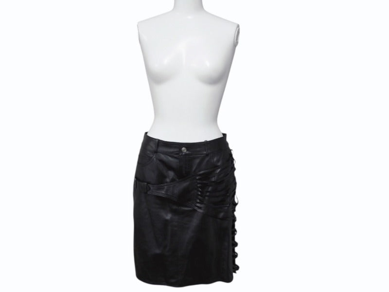 Christian Dior クリスチャン ディオール John Galliano Lamb skin Leather Skirt 2H14033350 ガリアーノ期 ラムスキン レザースカート サイズ US 4 ブラック 黒 美品 中古 4b002072