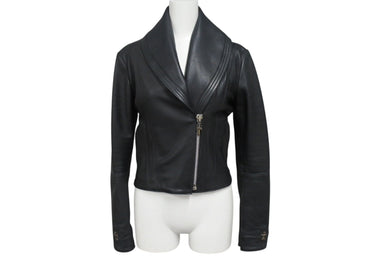 美品 CHROME HEARTS クロムハーツ レディース ラウンドカラー レザージャケット ダガー ブルゾン ブラック 黒 サイズ XS 中古 4b002073 