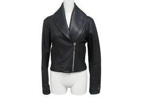 美品 CHROME HEARTS クロムハーツ レディース ラウンドカラー レザージャケット ダガー ブルゾン ブラック 黒 サイズ XS 中古 4b002073 