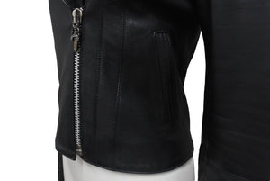 美品 CHROME HEARTS クロムハーツ レディース ラウンドカラー レザージャケット ダガー ブルゾン ブラック 黒 サイズ XS 中古 4b002073 